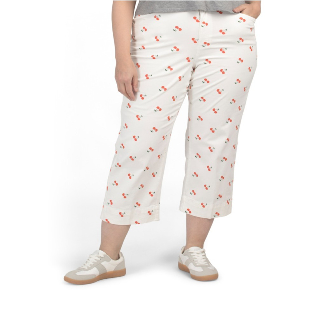 Bagatelle Collection Wide Leg Cropped Pants Cherries Plus 3X XXXL Stretch NWT